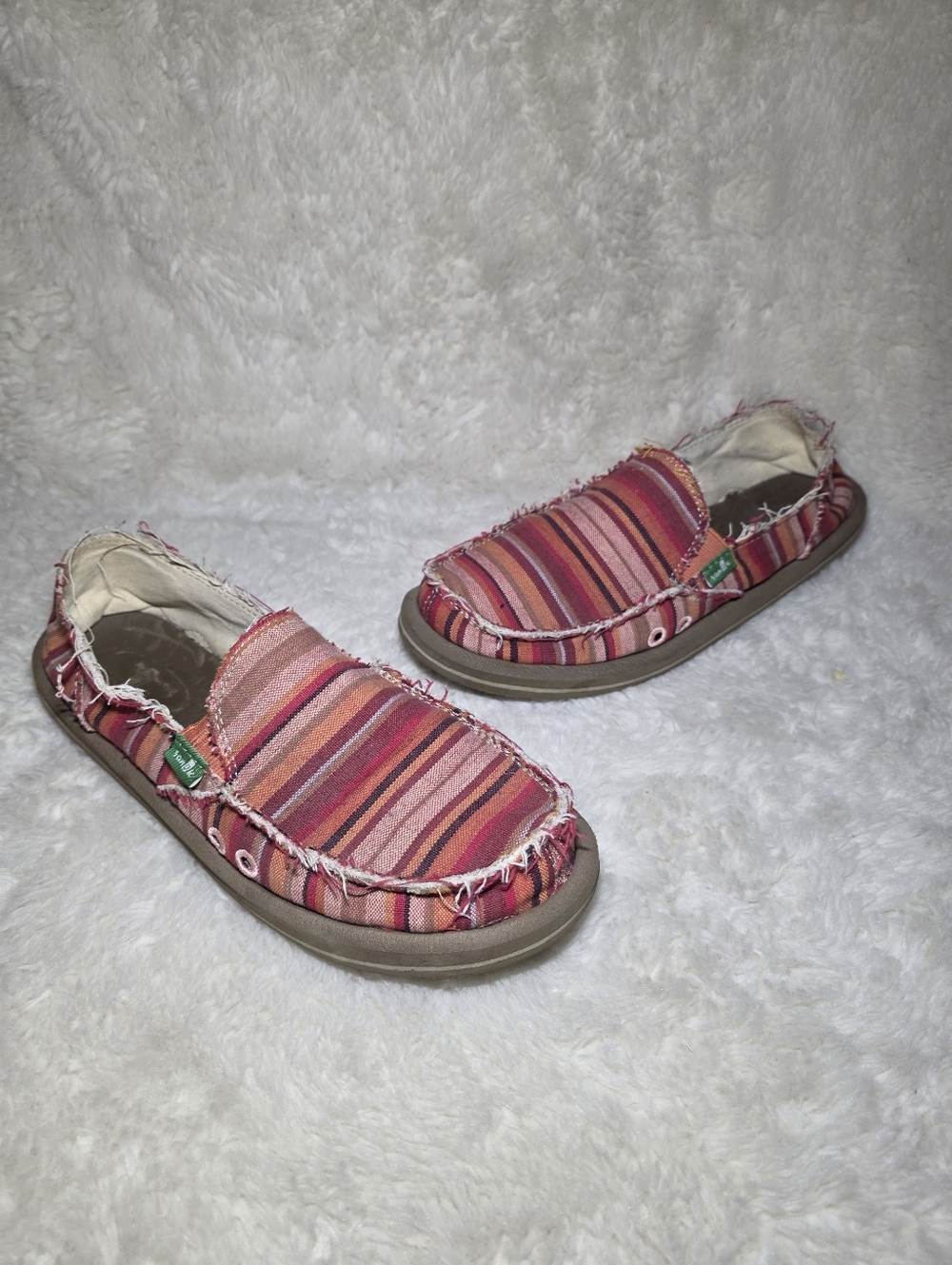 Vintage 2004 Sanuk Donna Boho Sidewalk Surfer Striped Loafers Shoes EUC Pink 7